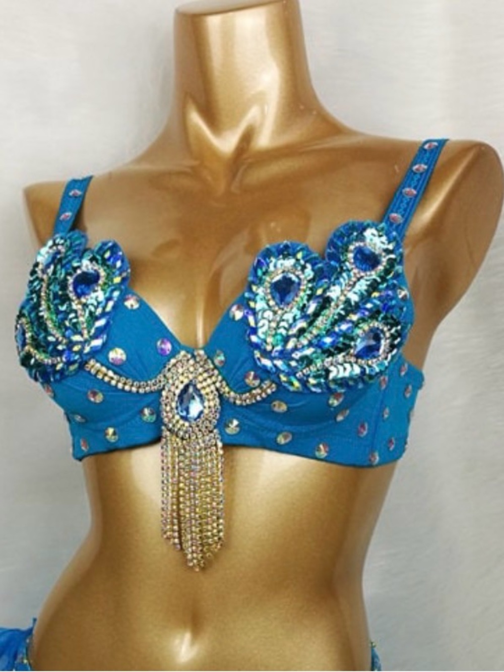 Blue & Teal Rhinestone Embellished Costume Top